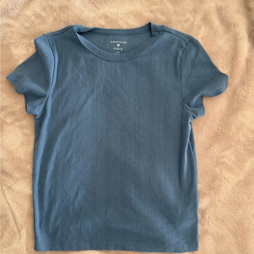 American Eagle Hey Baby Slate Blue Tee